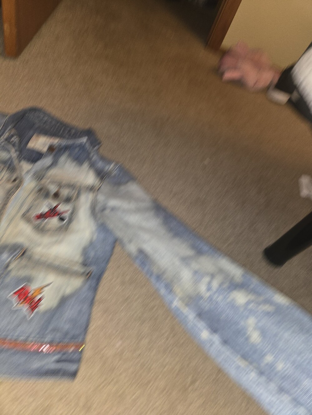 Upcycled Bleached Distressed Jean Jacket | Rock Graphic Patches | Custom Denim - Picture 14 of 16